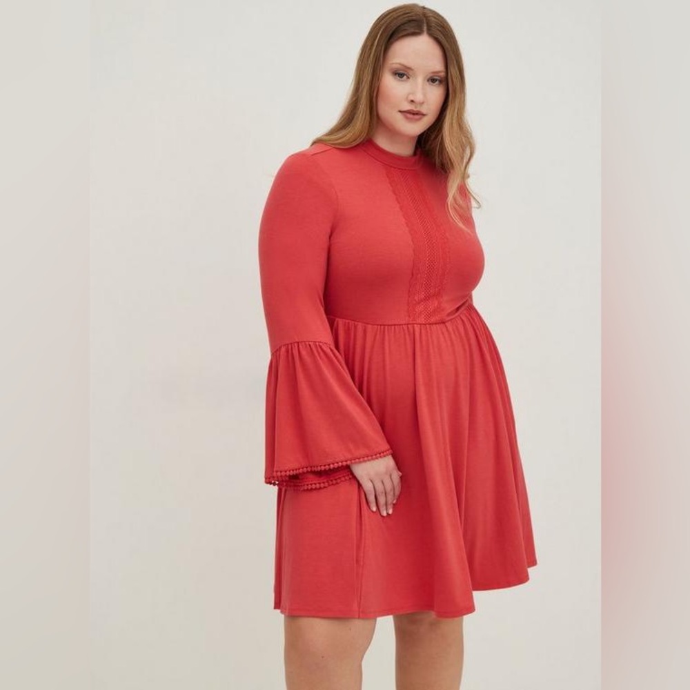 Torrid Retro 60s 70s Style Mini Jersey Mock Neck Skater Dress, Cranberry, Sz 1x - Picture 4 of 5